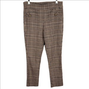 Joe B by Joe Benbasset Tan Check Plaid Mid Rise Pull On Straight Leg Trouser